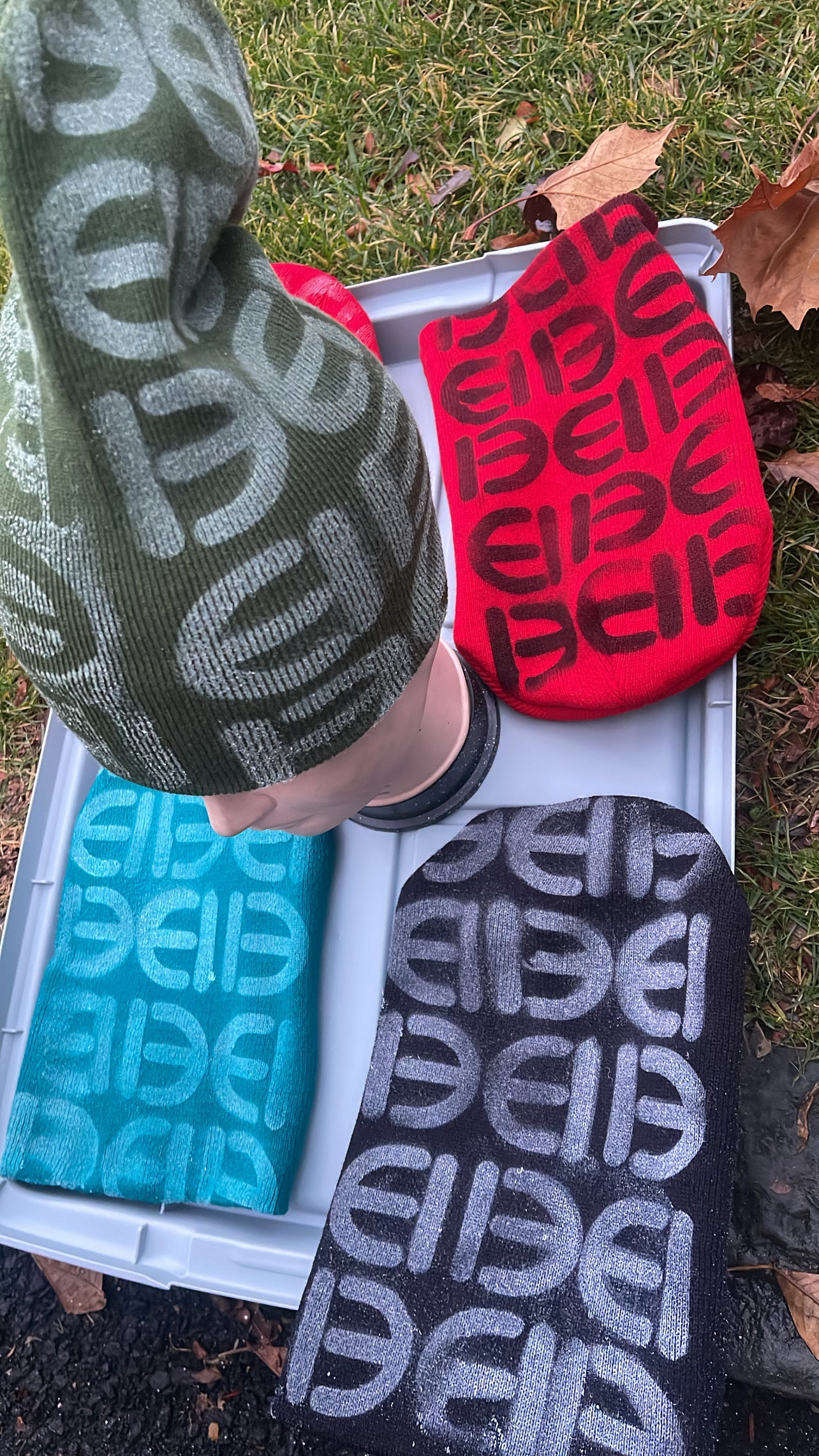 13 stencil Beanies